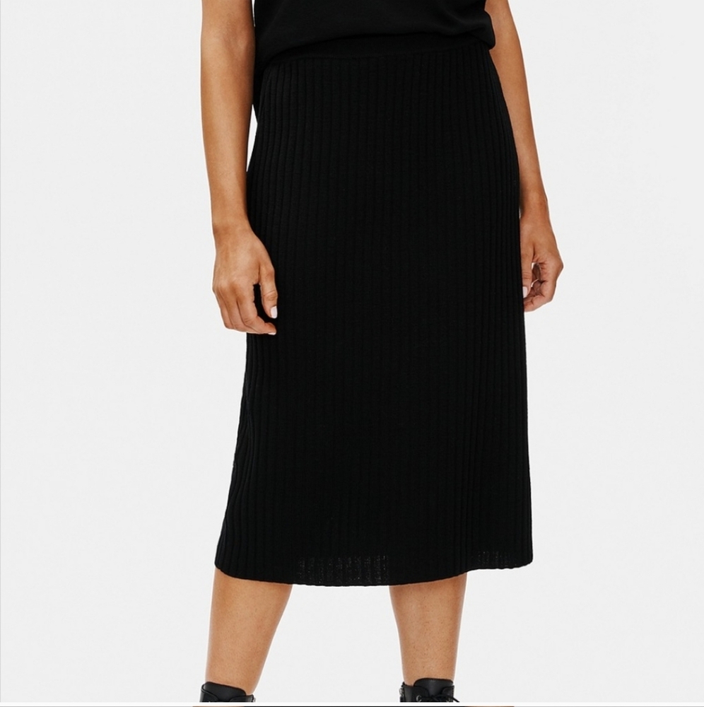 Eileen Fisher Tensel Black Pencil Skirt L
